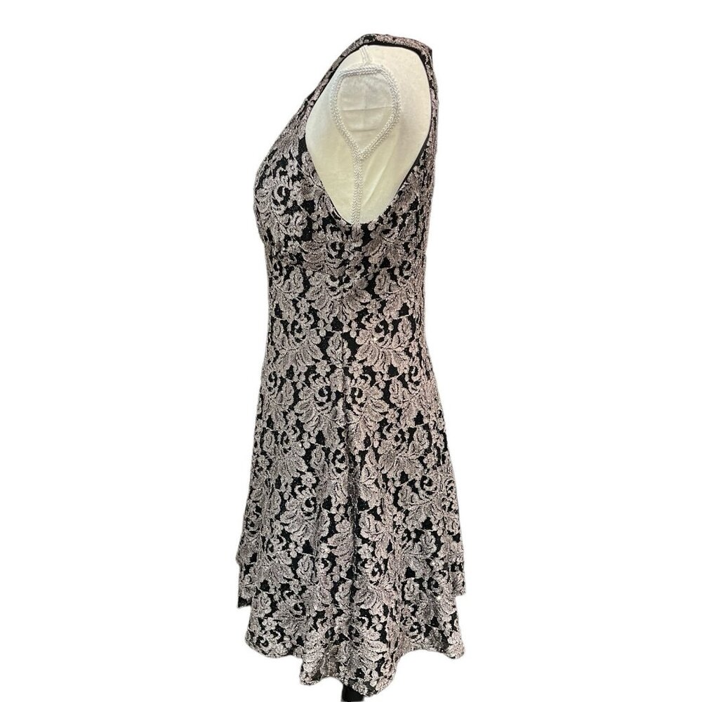R & M Richard Dress Womens 12‎ Black Metallic Lace Aline Midi Strapless Event - Picture 2 of 12